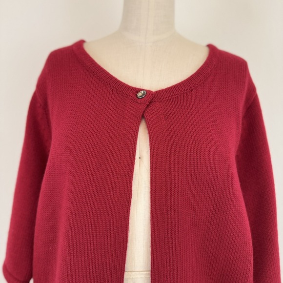 VTG 90s Talbots Cardigan Shrug Sweater XL Lambswool Short Sleeve Red Bolero - Picture 3 of 9